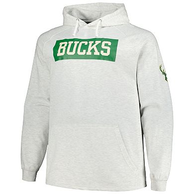 Men's Fanatics Branded Ash Milwaukee Bucks Big & Tall Raglan Tri-Blend Pullover Hoodie