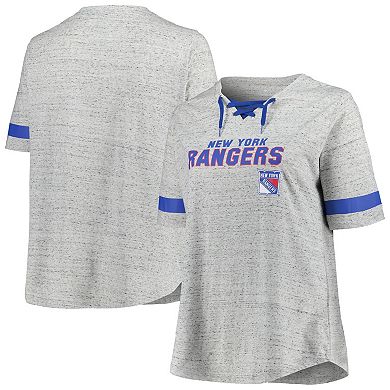 Women's Fanatics Branded Heather Gray New York Rangers Plus Size Lace-Up T-Shirt