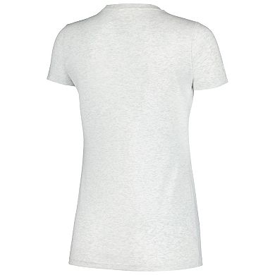 Women's Heather Gray Michigan Wolverines Checkered Team Name Wavy Tri-Blend T-Shirt