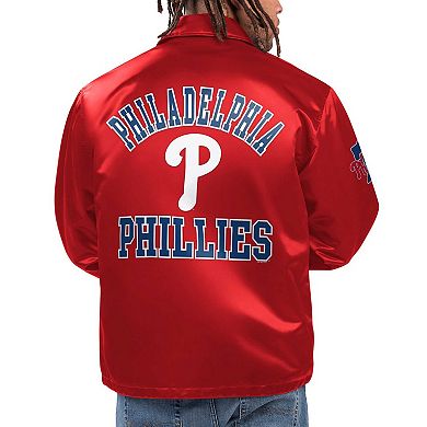 Men's Starter Red Philadelphia Phillies Option Route Satin Full-Snap Jacket