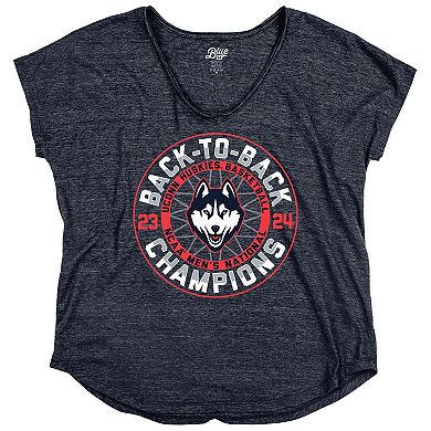 Women's Blue 84  Navy UConn Huskies Back-To-Back NCAA Men's Basketball National Champions Relaxed Fit T-Shirt