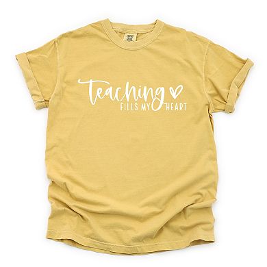 Simply Sage Market Teaching Fills My Heart Cursive Garment Dyed Tee