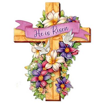 He is Risen Cross Holiday 24-Inch Handcrafted Wooden Door Hanger & Wall Art by G. DeBrekht