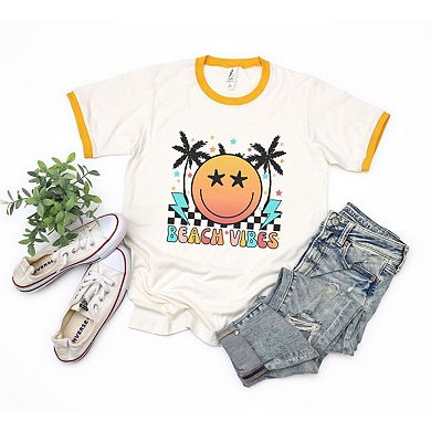 Retro Beach Vibes Checkered Ringer Tee