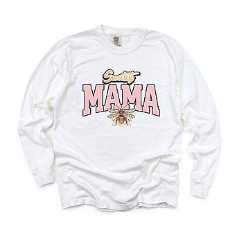 Coquette Sweetest Mama Bee Garment Dyed Long Sleeve Tees