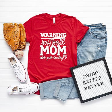 Warning Softball Mom Short Sleeve Graphic Tee