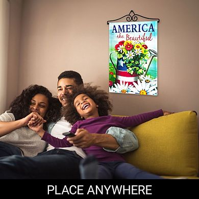 G128 Combo: Garden Flag Hanger And Garden Flag The Beautiful Spring Flowers Watering Can 12"x18"