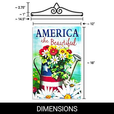 G128 Combo: Garden Flag Hanger And Garden Flag The Beautiful Spring Flowers Watering Can 12"x18"