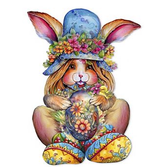 Easter Bunny Girl Holiday 24-Inch Handcrafted Wooden Door Hanger & Wall Art by G. DeBrekht
