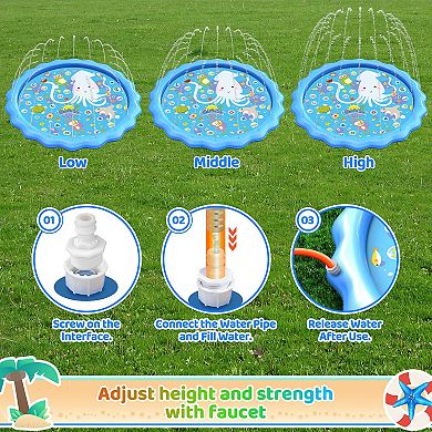 60in Splash Pad Inflatable Sprinkler Pool Water Mat For Kids Backyard Summer Outdoor Water Toys