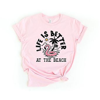 Better At The Beach Flamingo Short Sleeve Graphic Tee