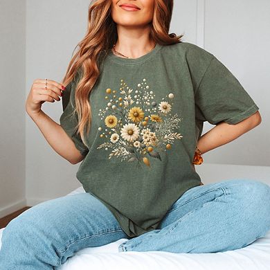 Cream And Gold Bouquet Garment Dyed Tees