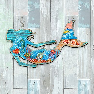 36-Inch Rustic Coastal Mermaid Coastal Outdoor Unique Handcrafted Wooden Decor by G. DeBrekht