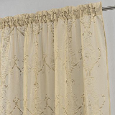 Pearl 2 Pieces 1.5" Rod Pocket Damask Embroidery Metallic Doily Curtain Panels