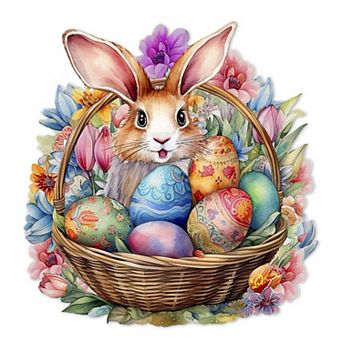 Bunny in a Basket Holiday 24-Inch Handcrafted Wooden Door Hanger & Wall Art by G. DeBrekht