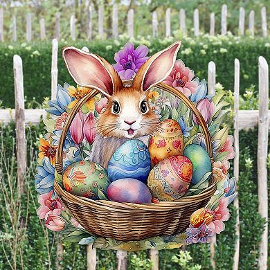 Bunny in a Basket Holiday 24-Inch Handcrafted Wooden Door Hanger & Wall Art by G. DeBrekht