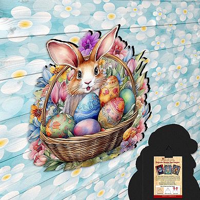 Bunny in a Basket Holiday 24-Inch Handcrafted Wooden Door Hanger & Wall Art by G. DeBrekht