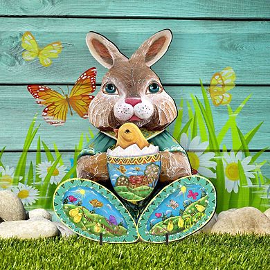 32-Inch Easter Bunny Scene Yard Handcrafted Wooden Porch Decor by G. DeBrekht