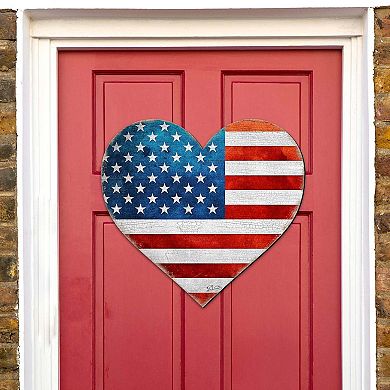 Patriotic Heart Decorative Holiday 24-Inch Handcrafted Wooden Door Hanger & Wall Art by G. DeBrekht