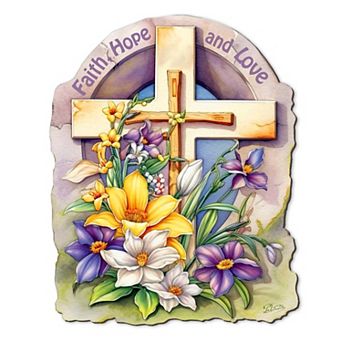 Faith, Hope, and Love Cross Holiday 22-Inch Handcrafted Wooden Door Hanger & Wall Art by G. DeBrekht