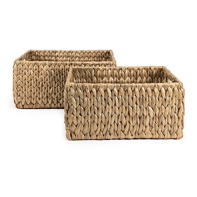 Leif Rustic Minimalist Hand-woven Hyacinth Nesting Baskets With Handles