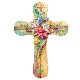 Easter Cross with Doves Holiday 24-Inch Handcrafted Wooden Door Hanger & Wall Art by G. DeBrekht