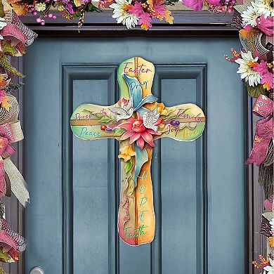 Easter Cross with Doves Holiday 24-Inch Handcrafted Wooden Door Hanger & Wall Art by G. DeBrekht