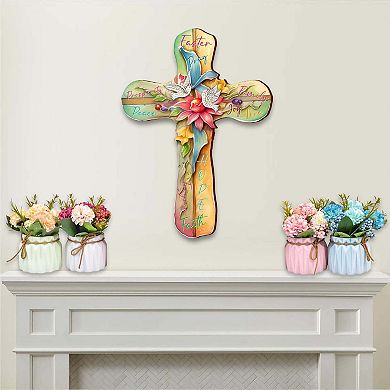 Easter Cross with Doves Holiday 24-Inch Handcrafted Wooden Door Hanger & Wall Art by G. DeBrekht