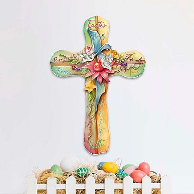 Easter Cross with Doves Holiday 24-Inch Handcrafted Wooden Door Hanger & Wall Art by G. DeBrekht