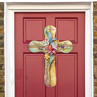 Easter Cross with Doves Holiday 24-Inch Handcrafted Wooden Door Hanger & Wall Art by G. DeBrekht