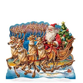 59-Inch Santa in Sleigh Outdoor Unique Handcrafted Wooden Decor for Yard and Porch by G. DeBrekht