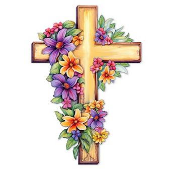Garden Serenity Cross Holiday 24-Inch Handcrafted Wooden Door Hanger & Wall Art by G. DeBrekht