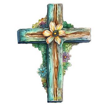 Teal Cross Holiday 24-Inch Handcrafted Wooden Door Hanger & Wall Art by G. DeBrekht