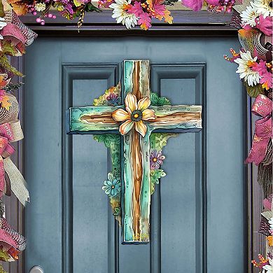 Teal Cross Holiday Door Decor By G. Debrekht