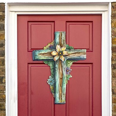 Teal Cross Holiday Door Decor By G. Debrekht