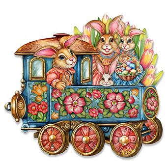 Easter Bunny Train Holiday 24-Inch Handcrafted Wooden Door Hanger & Wall Art by G. DeBrekht
