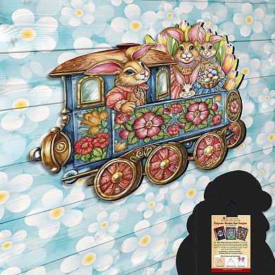 Easter Bunny Train Holiday 24-Inch Handcrafted Wooden Door Hanger & Wall Art by G. DeBrekht
