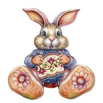 Easter Bunny Boy with Egg Holiday 24-Inch Handcrafted Wooden Door Hanger & Wall Art by G. DeBrekht