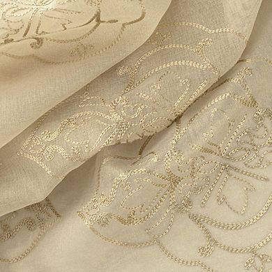Andrea 2 Pieces 1.5" Rod Pocket Damask Embroidery Metallic Curtain Panels