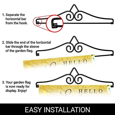 G128 Combo Set: Garden Flag Hanger And Garden Flag Hello Spring Butterflies Flowers 12"x18"