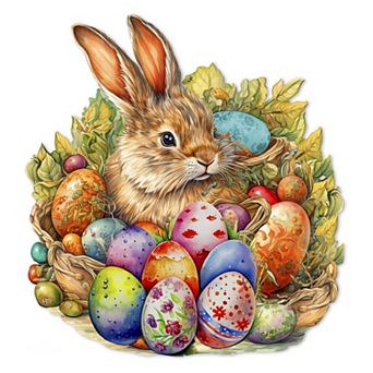 Easter Bunny with Eggs Holiday 24-Inch Handcrafted Wooden Door Hanger & Wall Art by G. DeBrekht