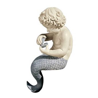 Young Little Sitting Mermaid Garden Statue With Oyster And Pearl