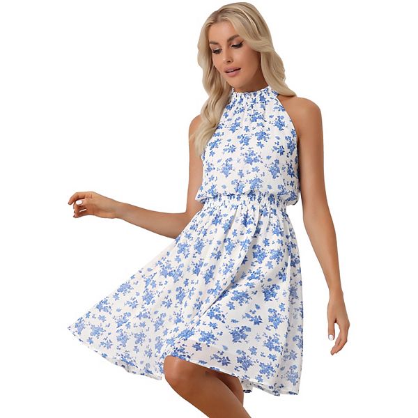 princess polly baby blue dress PRETTYGARDEN Women's Summer Casual Boho Dress Floral Print Ruffle Puff  Sleeve High Waist Midi Beach Dresses main image 1