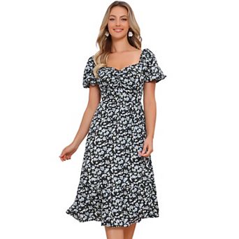 Women's Boho Print Summer Long Dresses Square Neck Short Sleeve A-Line Maxi Dress