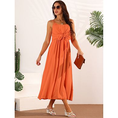 Women's Sleeveless Casual Midi Dress Tie Front Flowy Summer Sundress