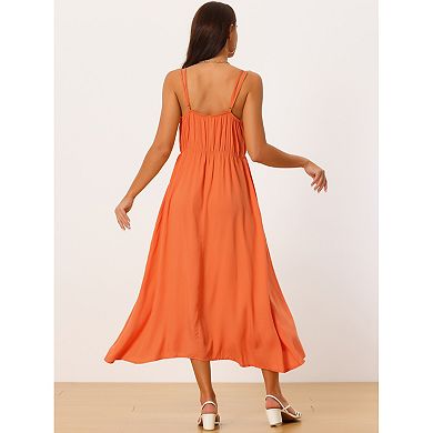 Women's Sleeveless Casual Midi Dress Tie Front Flowy Summer Sundress