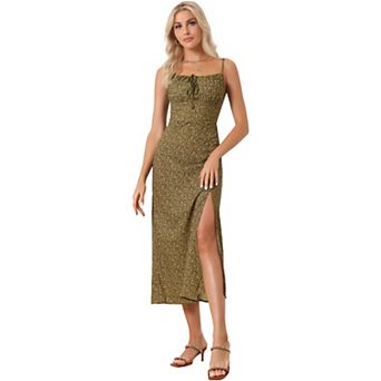 Women's Floral Spaghetti Strap Dress Summer Casual Low Cut Midi Cami Dress