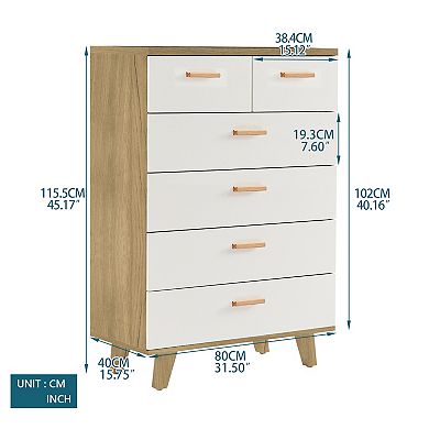 Hivvago Modern Design Solid Wood Dresser With 6 Drawers For Bedroom And Living Room