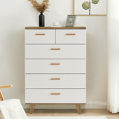 Hivvago Modern Design Solid Wood Dresser With 6 Drawers For Bedroom And Living Room