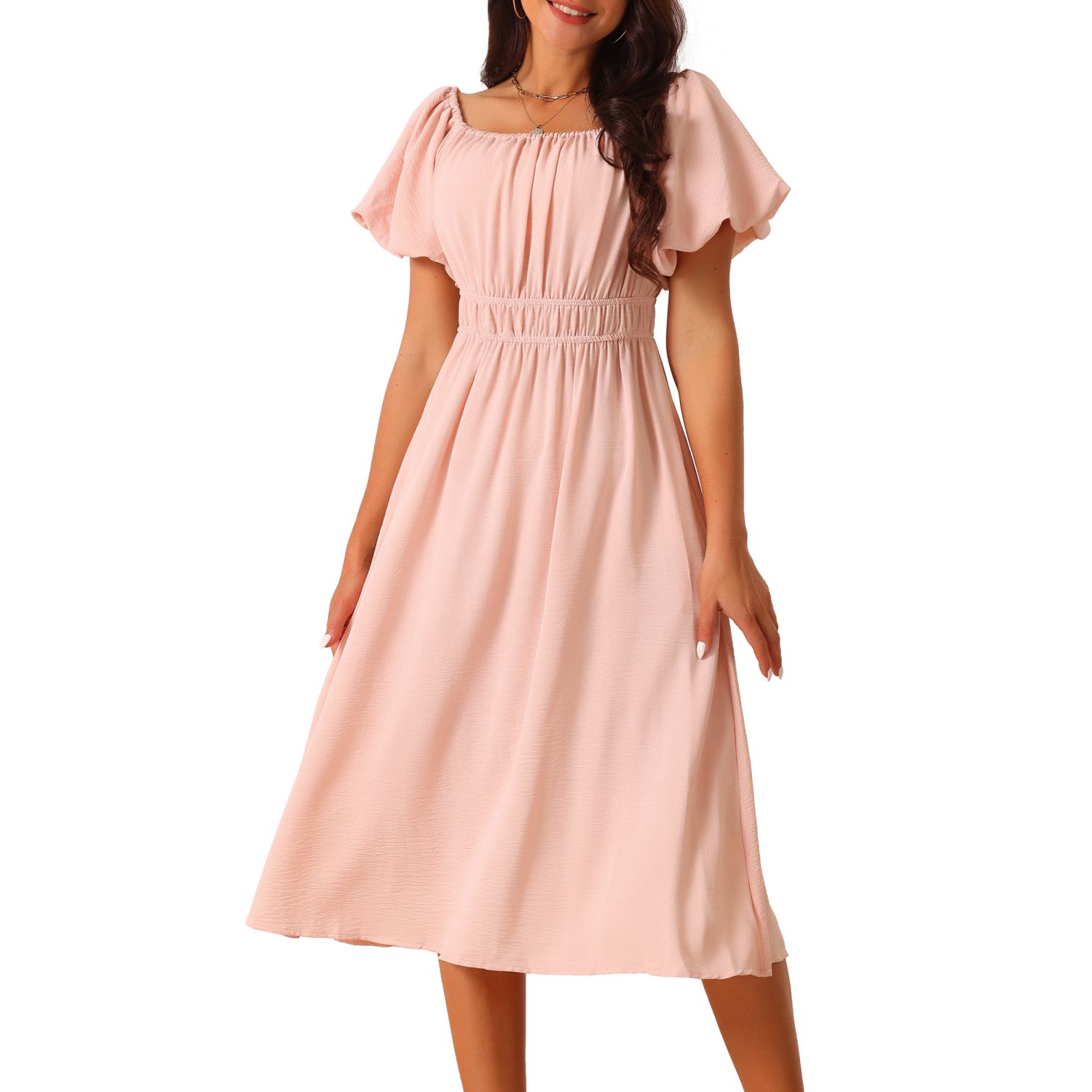 Women's Summer Midi Dress - High Waist Flowy Square Neck Party & Beach Dress - View #6